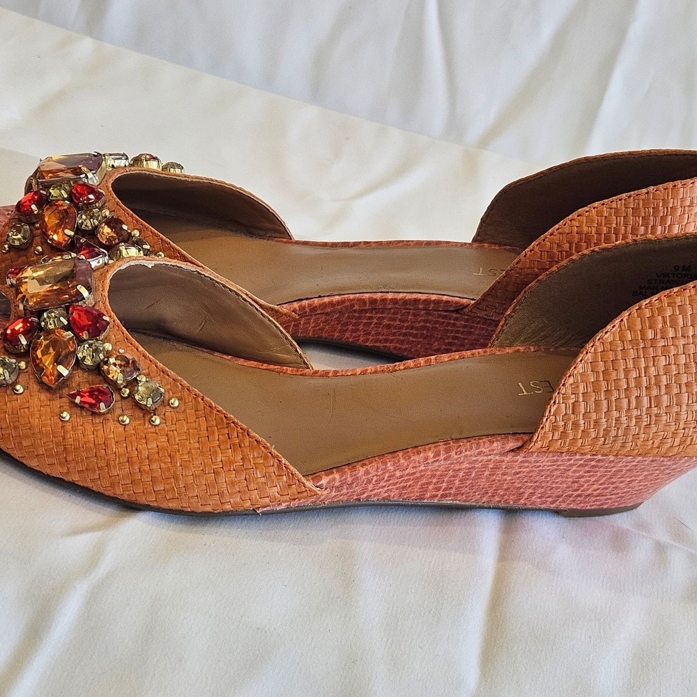 Nine West Orange Wedge Flats with Jeweled Accent
